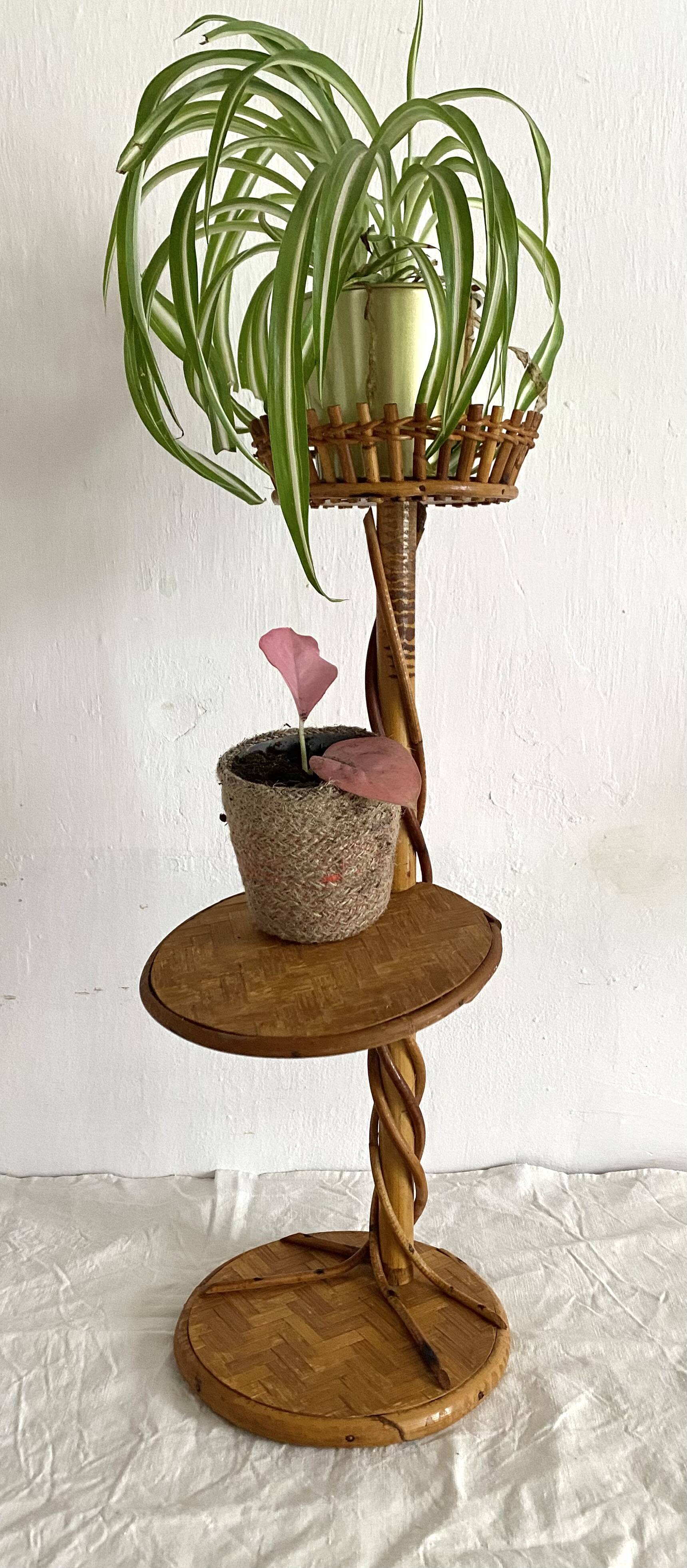 Vintage rattan plant holder