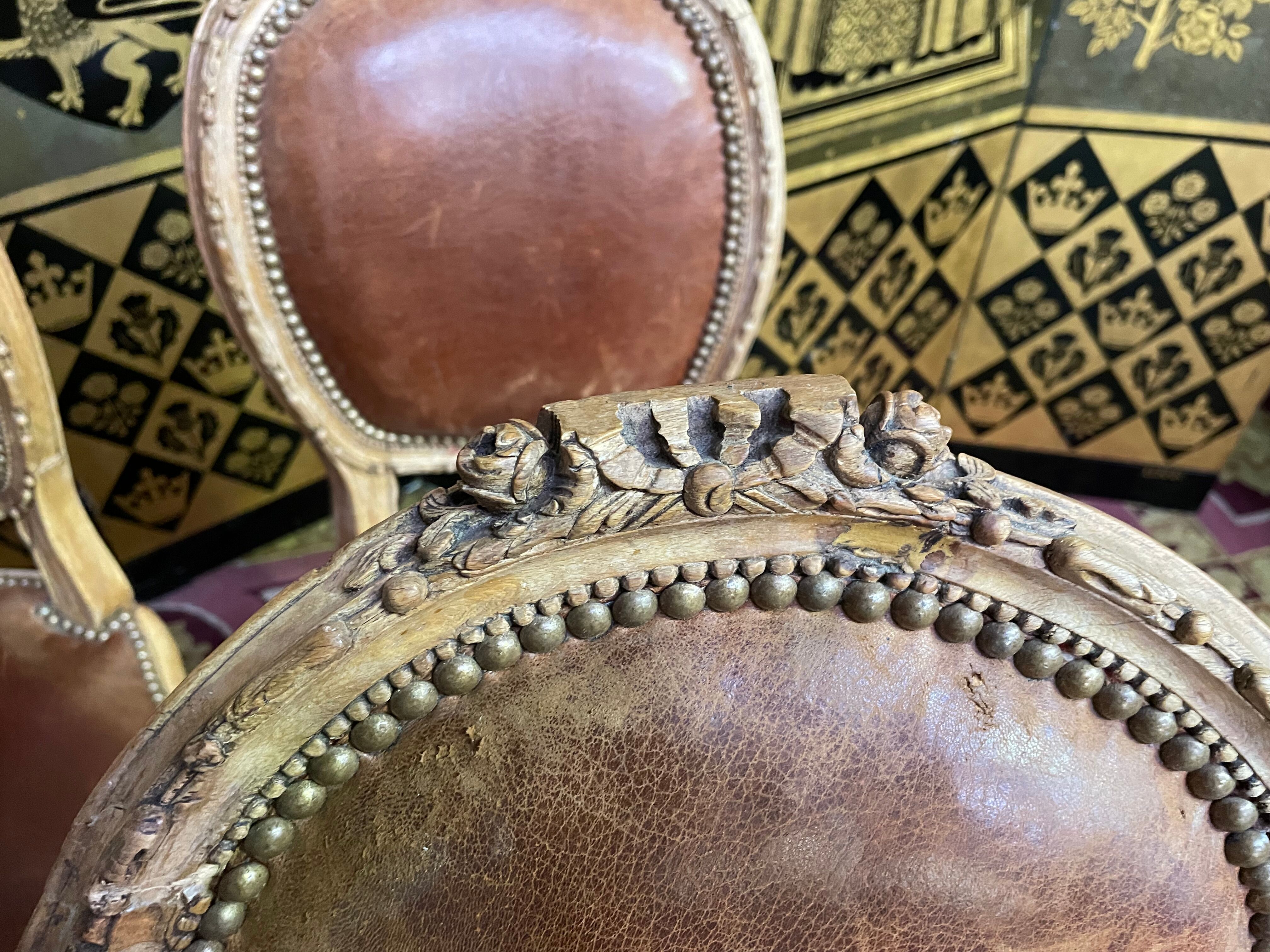 Suite of 6 Louis XVI 1900 leather chairs