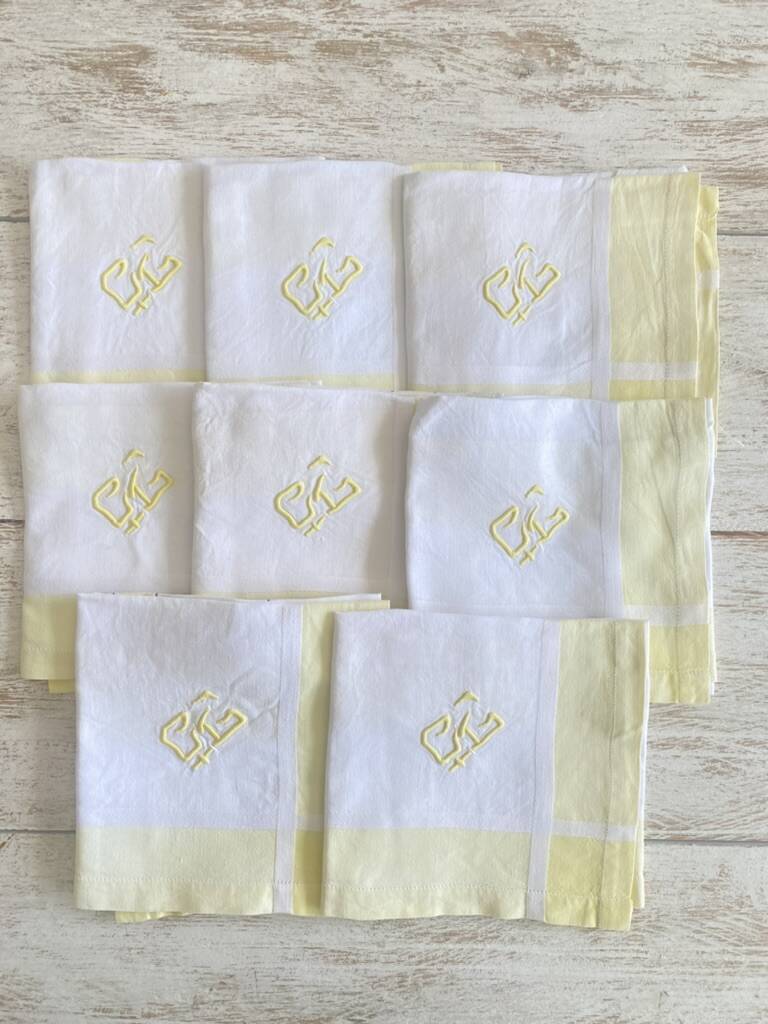 8 antique damask napkins monogrammed CG - Métis - 57x58 cm