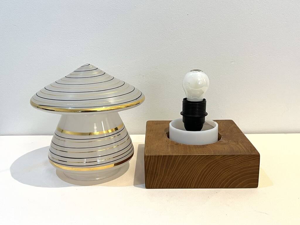 Vintage mushroom-shaped table lamp in Murano glass with wooden base