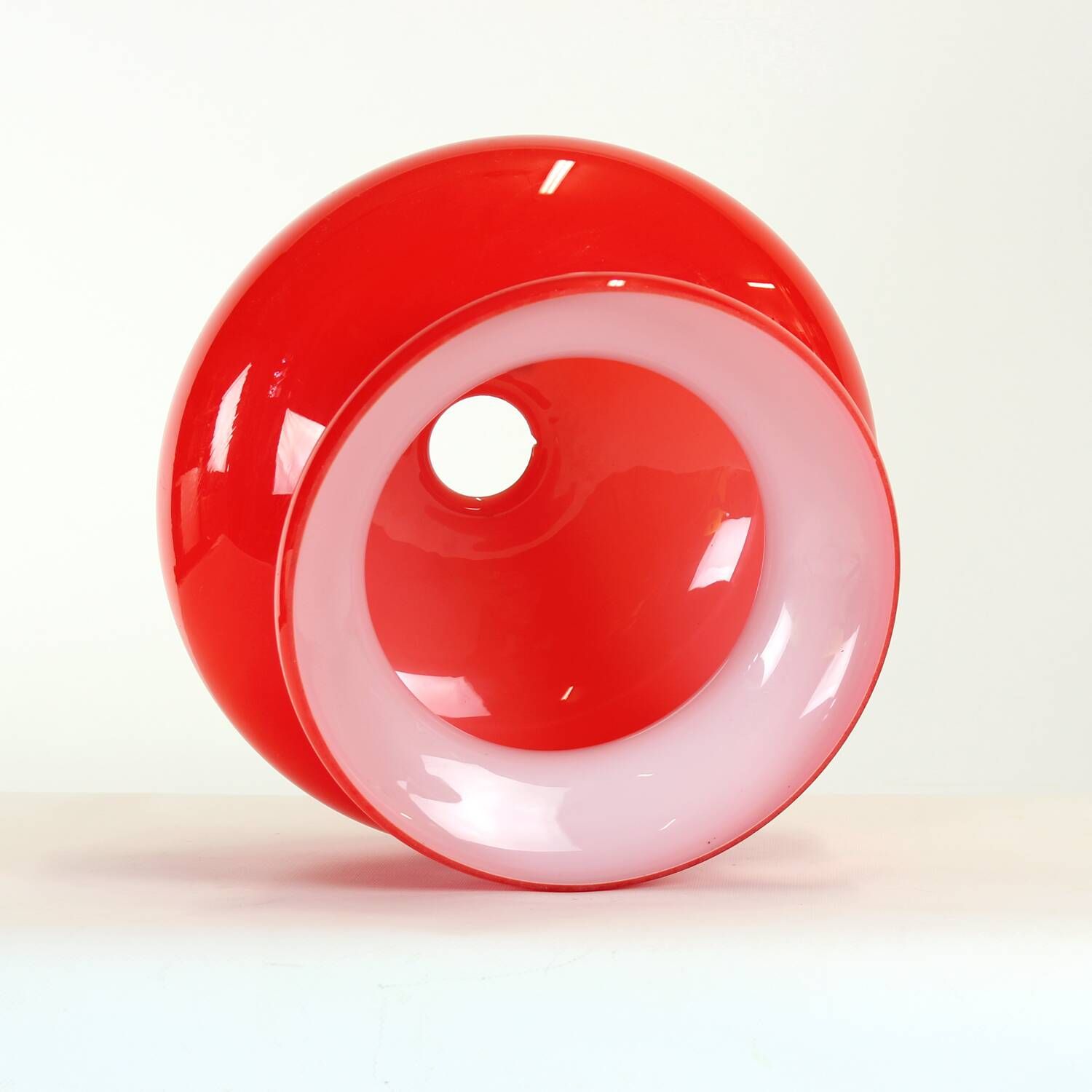 Mid-century red opaline glass ceiling light shade by OPP Jihlava, Czechoslovakia, 1960s