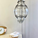 Vintage blown glass and metal lantern suspension