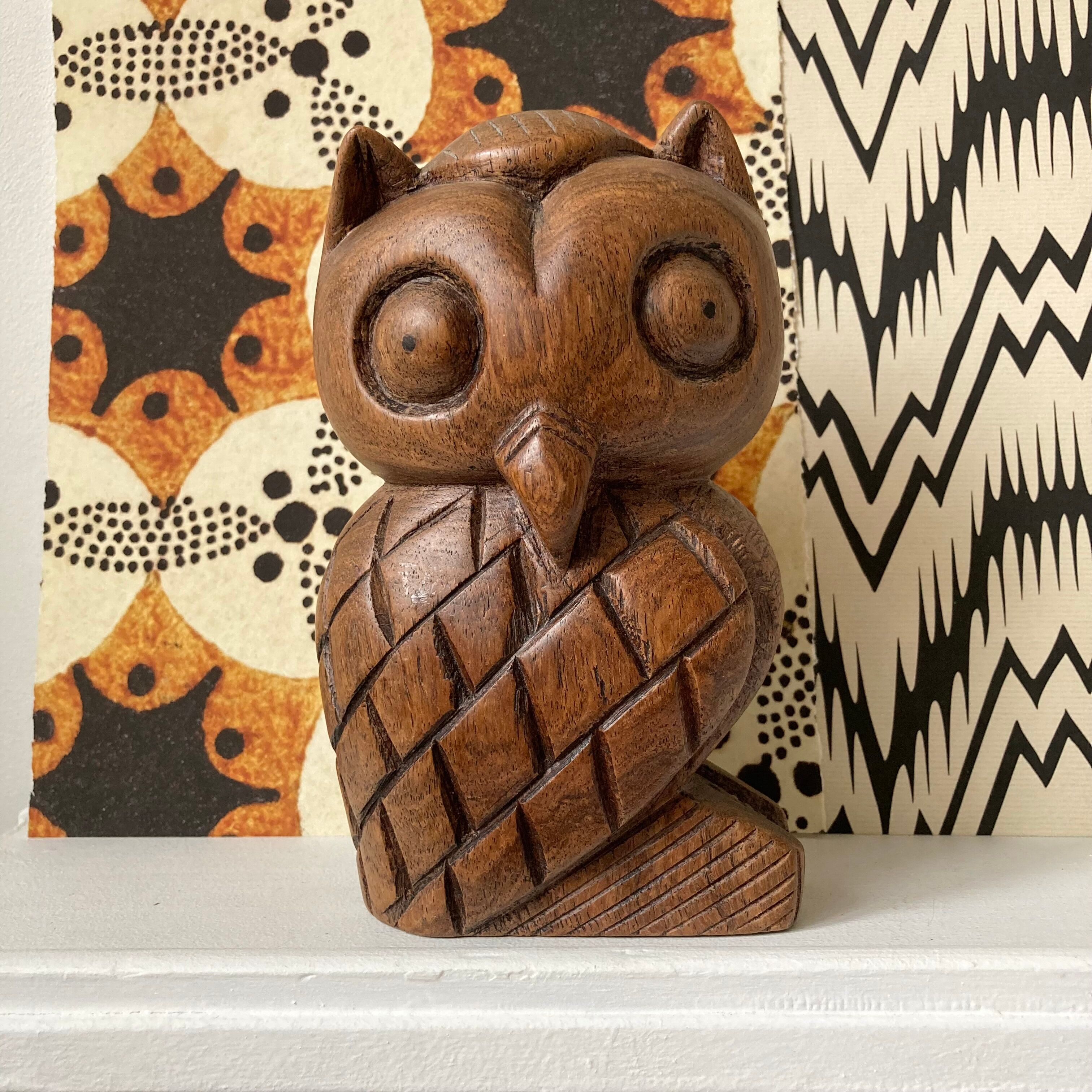 Owl in carved wood