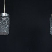 Pair of Italian Pendant Lights in Glass and Polished Aluminum, 1970s