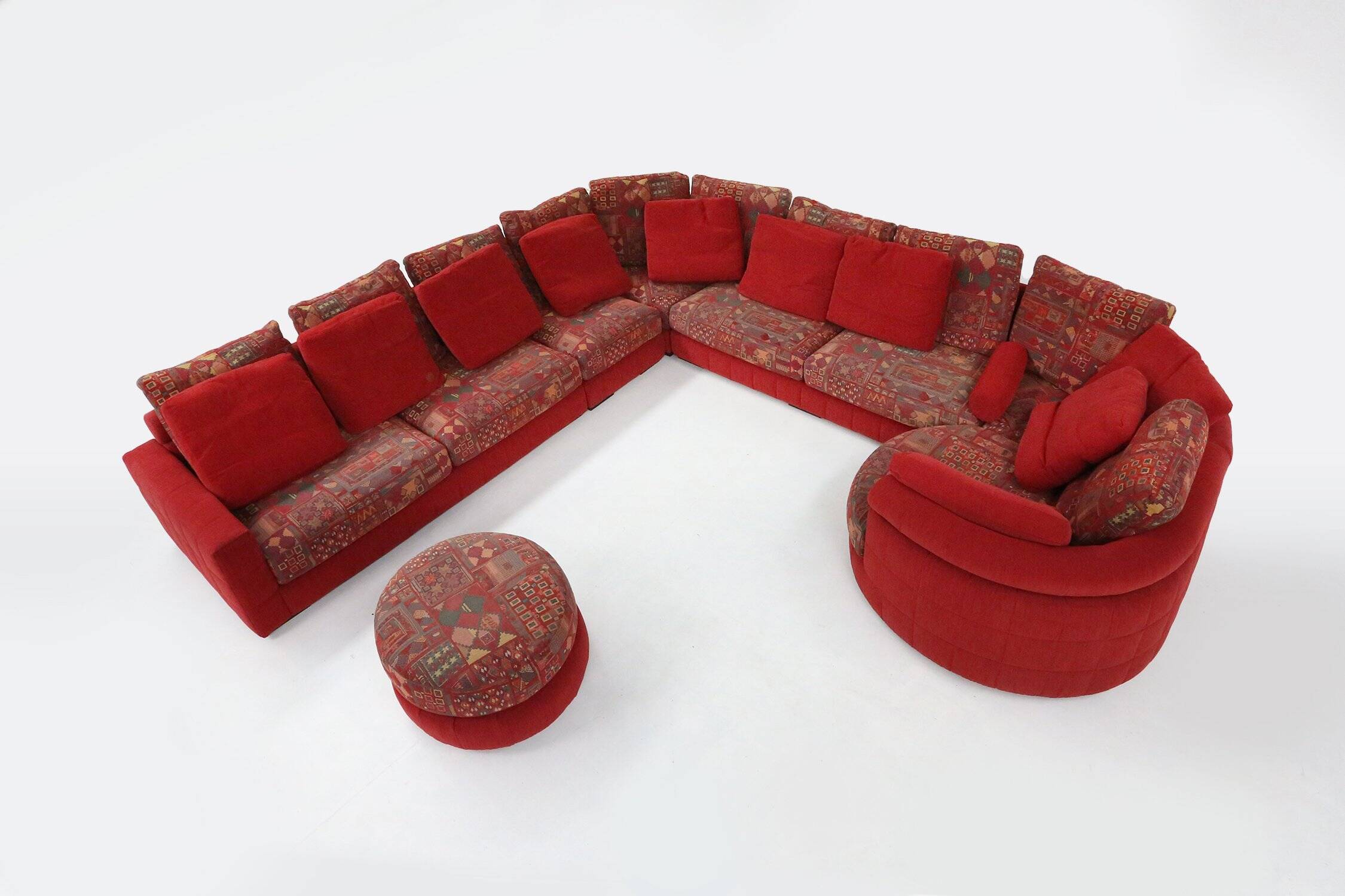 Modular Sofa in Red and Patterned Upholstery by Roche Bobois, France 1980s