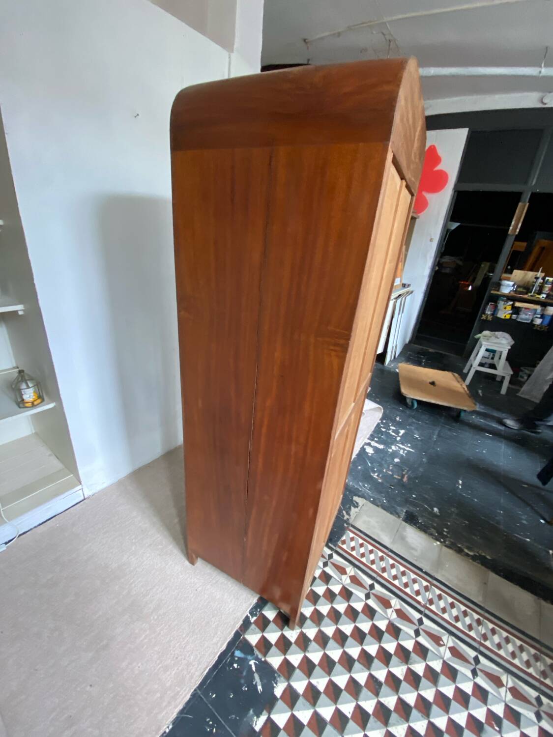 Pair of rounded mirrored wardrobes