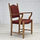 1970s, Danish armchair, striped red furniture wool, solid oak wood.