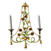 Large vintage Italian wall sconce with golden flowers, Florentine style.
