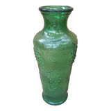 Old green molded glass vase vintage grape cluster decor