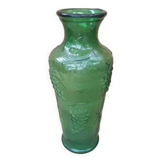 Old green molded glass vase vintage grape cluster decor