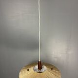 Large Mid-Century Teak and Sisal Cord Hanging Pendant by Temde Leuchten,60s
