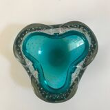 Sommerso ashtray, in bubble glass lined blue from Murano