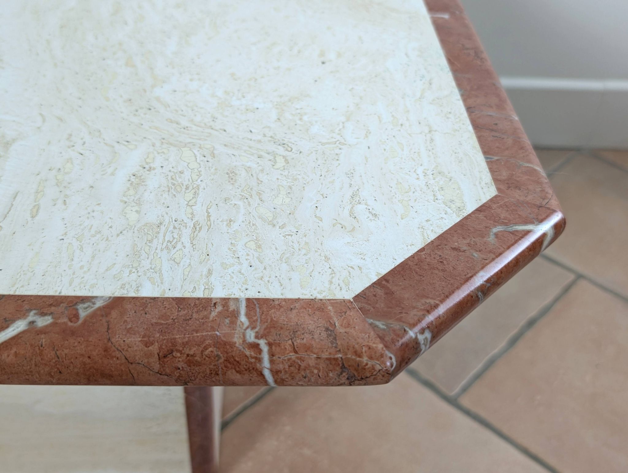 Travertine and marble coffee table
