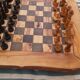Natural olive wood edge, rustic chessboard