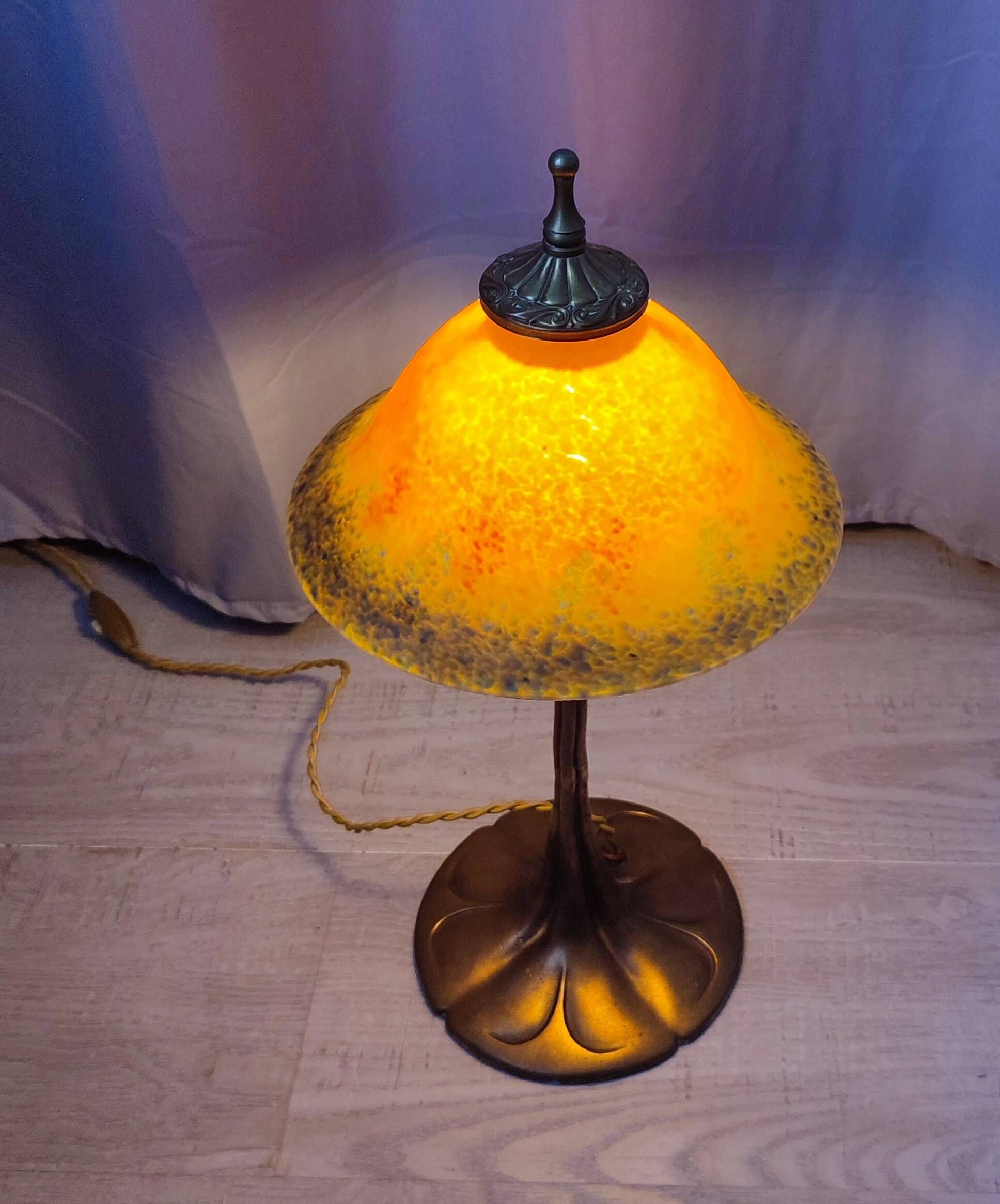 Mushroom lamp Art de France Glass paste Bronze Art Nouveau Vintage