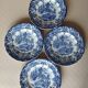 4 blue & white English style dinner plates