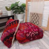 Berber pouf and handmade wool cushion 60 X 60 X 20 CM