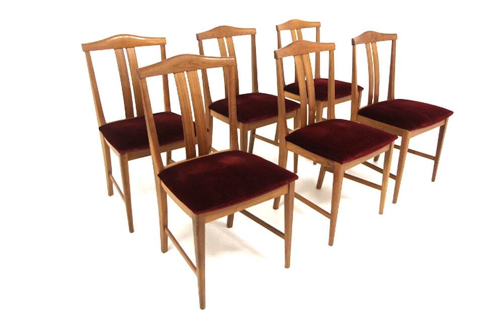 Set of 6 Scandinavian walnut chairs, Sweden, 1960