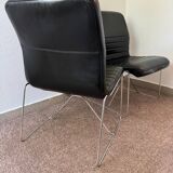 Black leather armchairs, Italian design, 70s (X2)