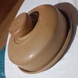 Cheese or cake dome, in iridescent speckled stoneware.