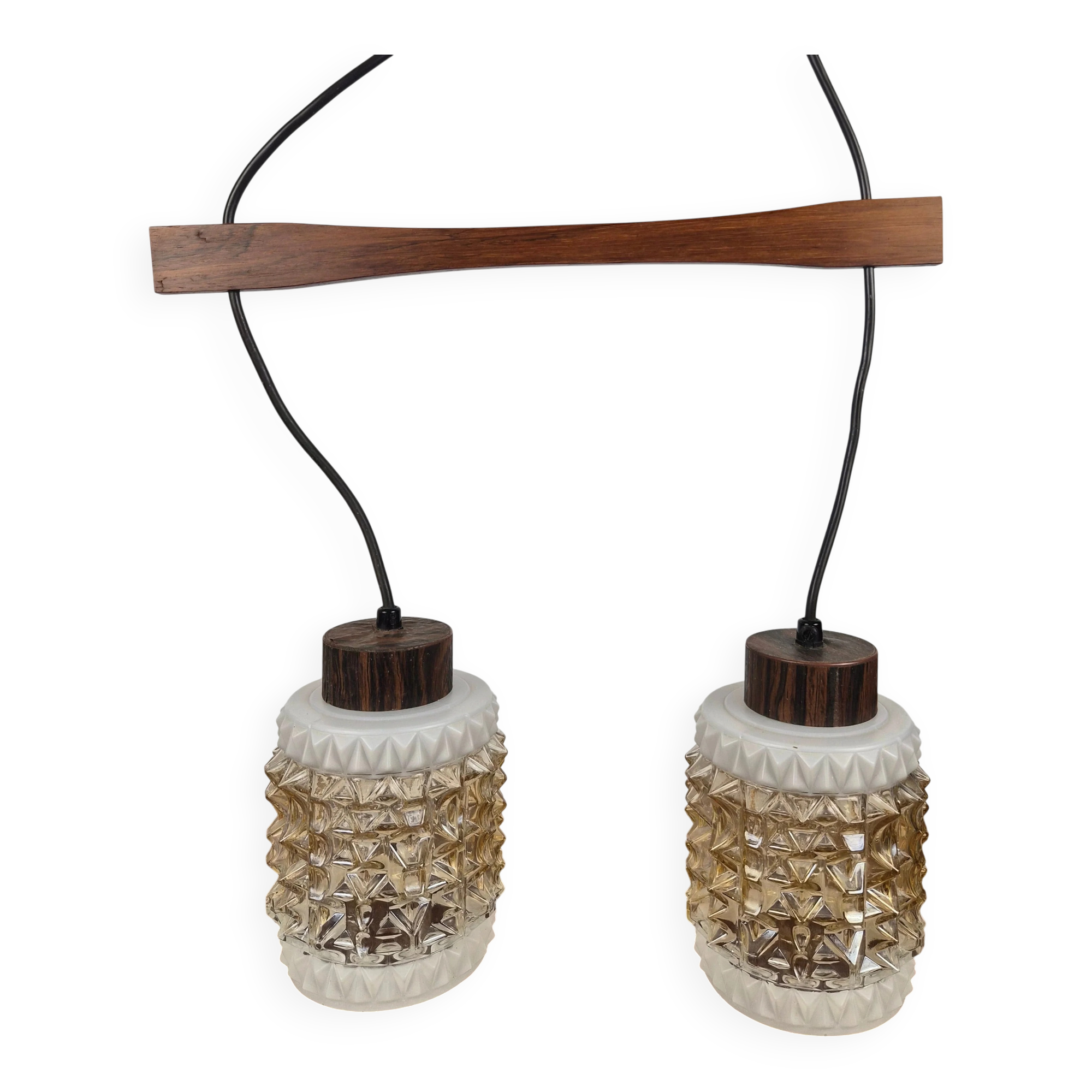 Double suspension en palissandre et verre, Danemark, 1960