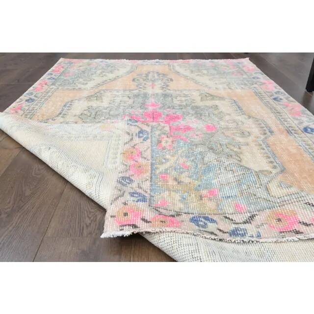 Vintage Turkish Oushak handmade wool cotton orange area rug 125x208