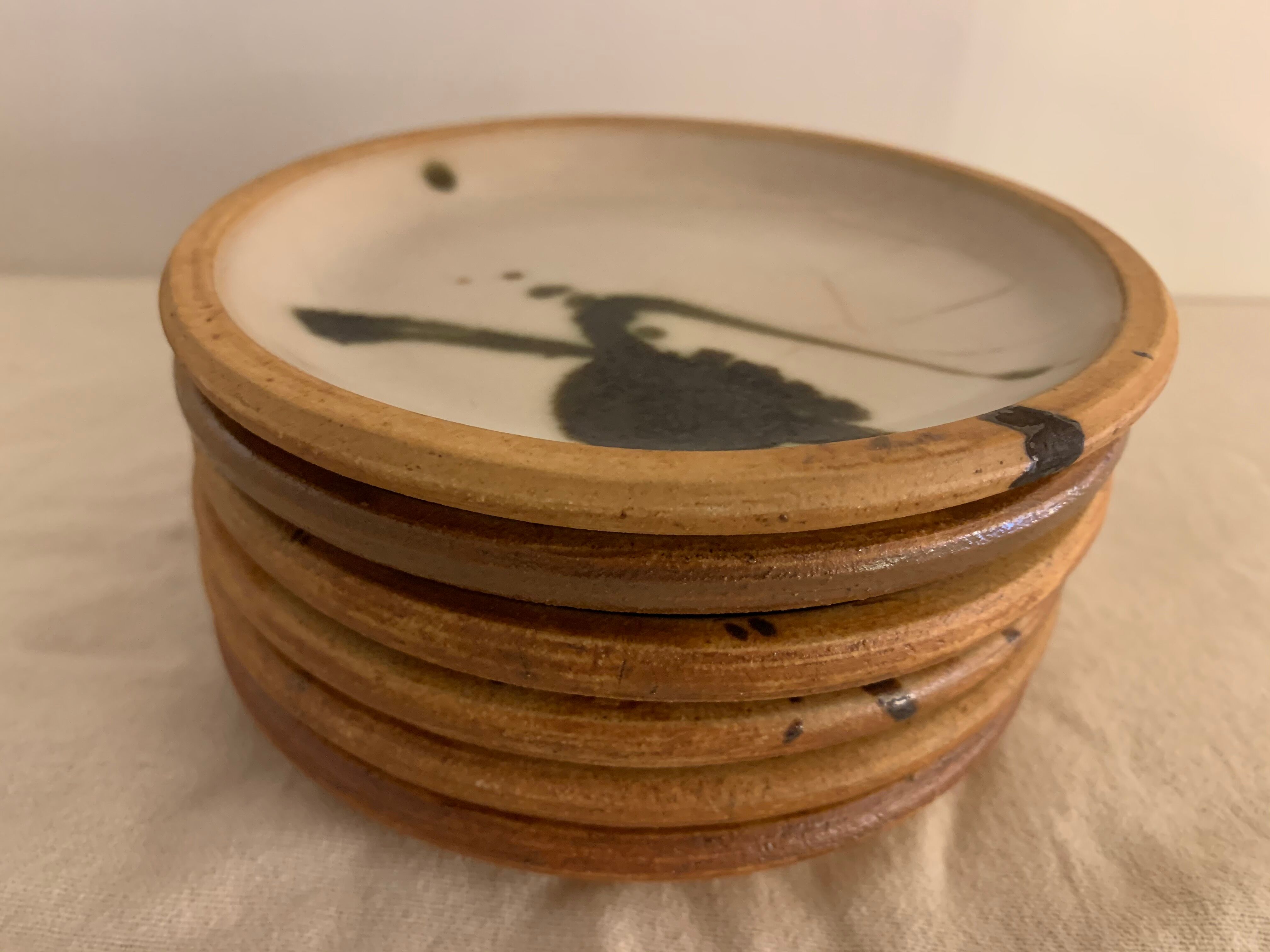 6 small bread plates enamelled pottery of the Vallauris Dove