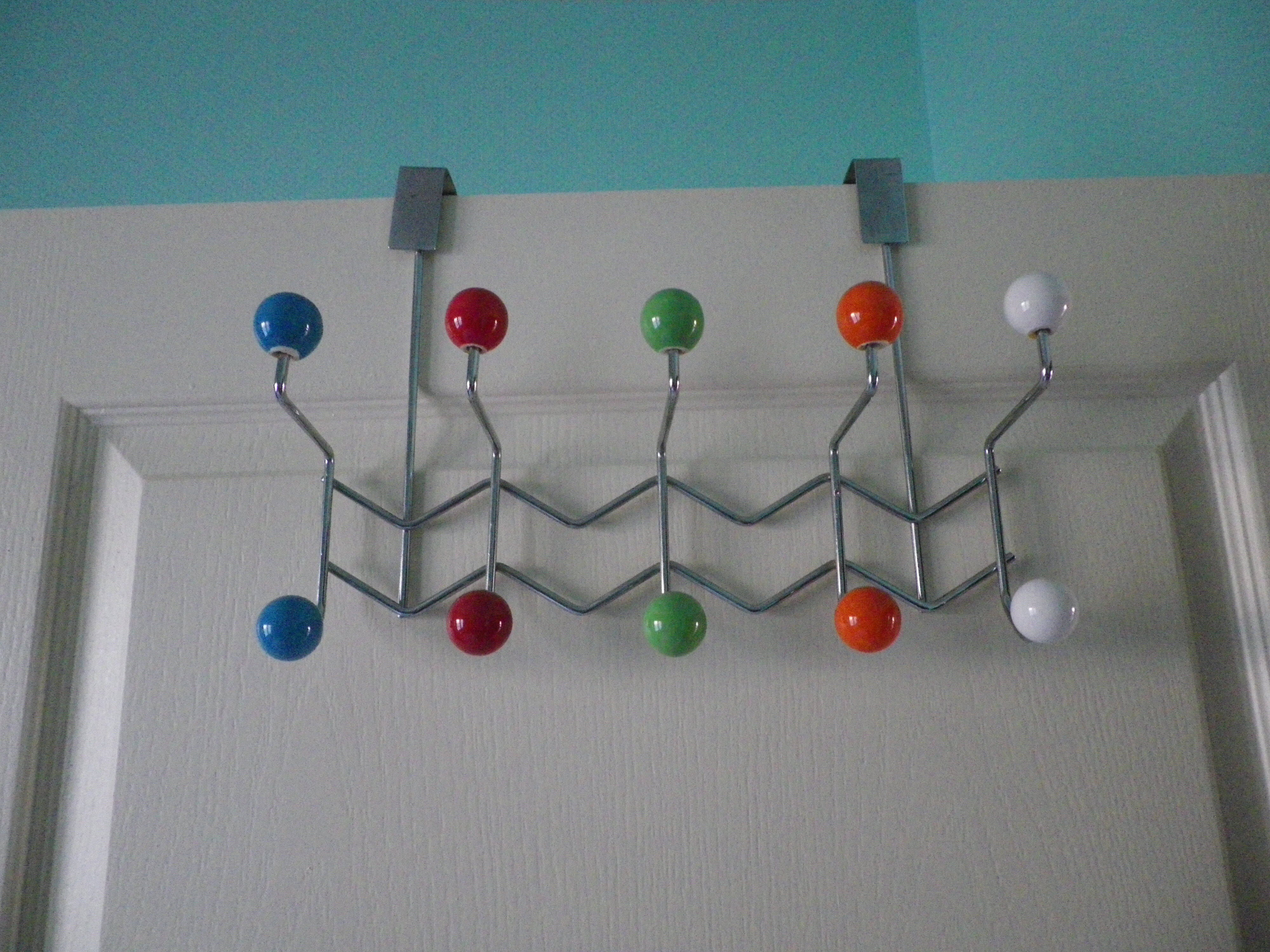 Door hook with 10 hooks-balls, metal and wood, 70s