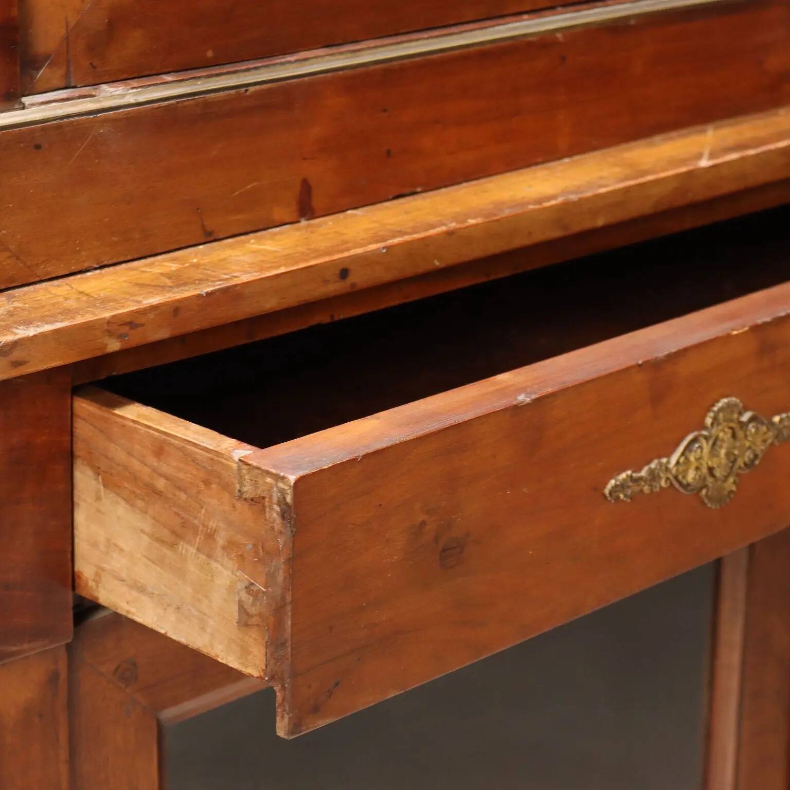 Empire display cabinet in walnut and bronze, Italy, 19th century