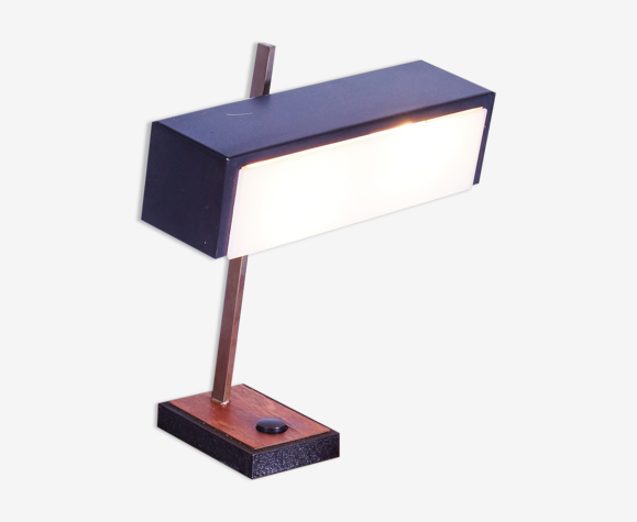 Lampe banquier en palissandre et métal des années 1950