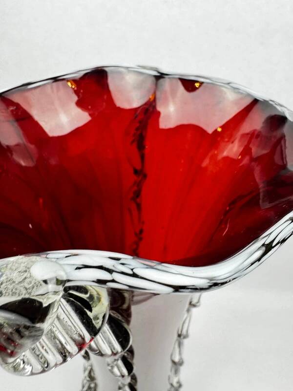Ruby red glass vase 50 cm with clear Murano style applied decoration