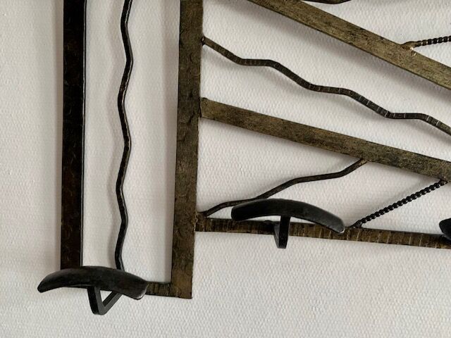 Art Deco wall coat rack in wrought iron bronze 1930