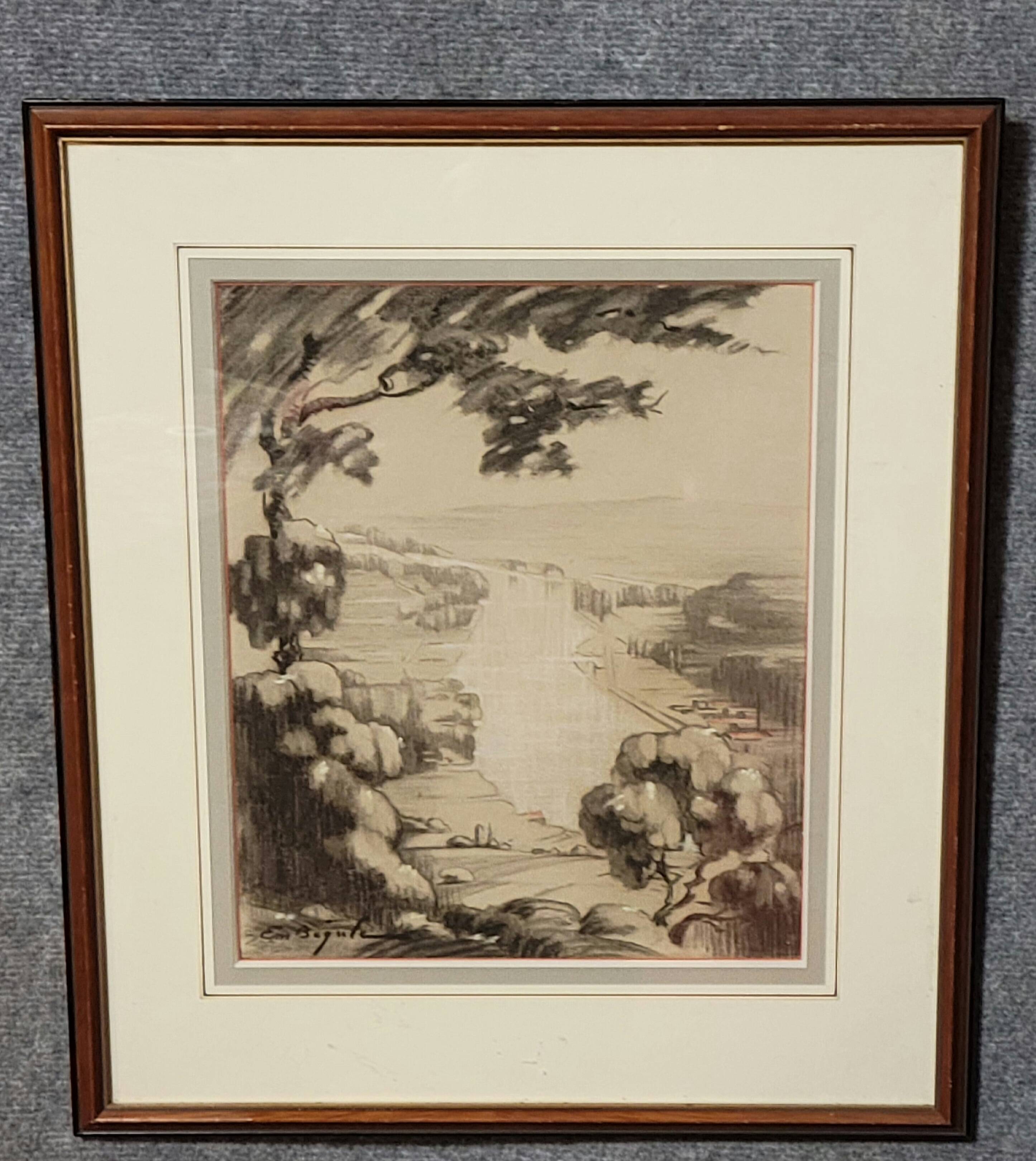 A very beautiful old drawing depicting a hilly landscape rendered in graphite.