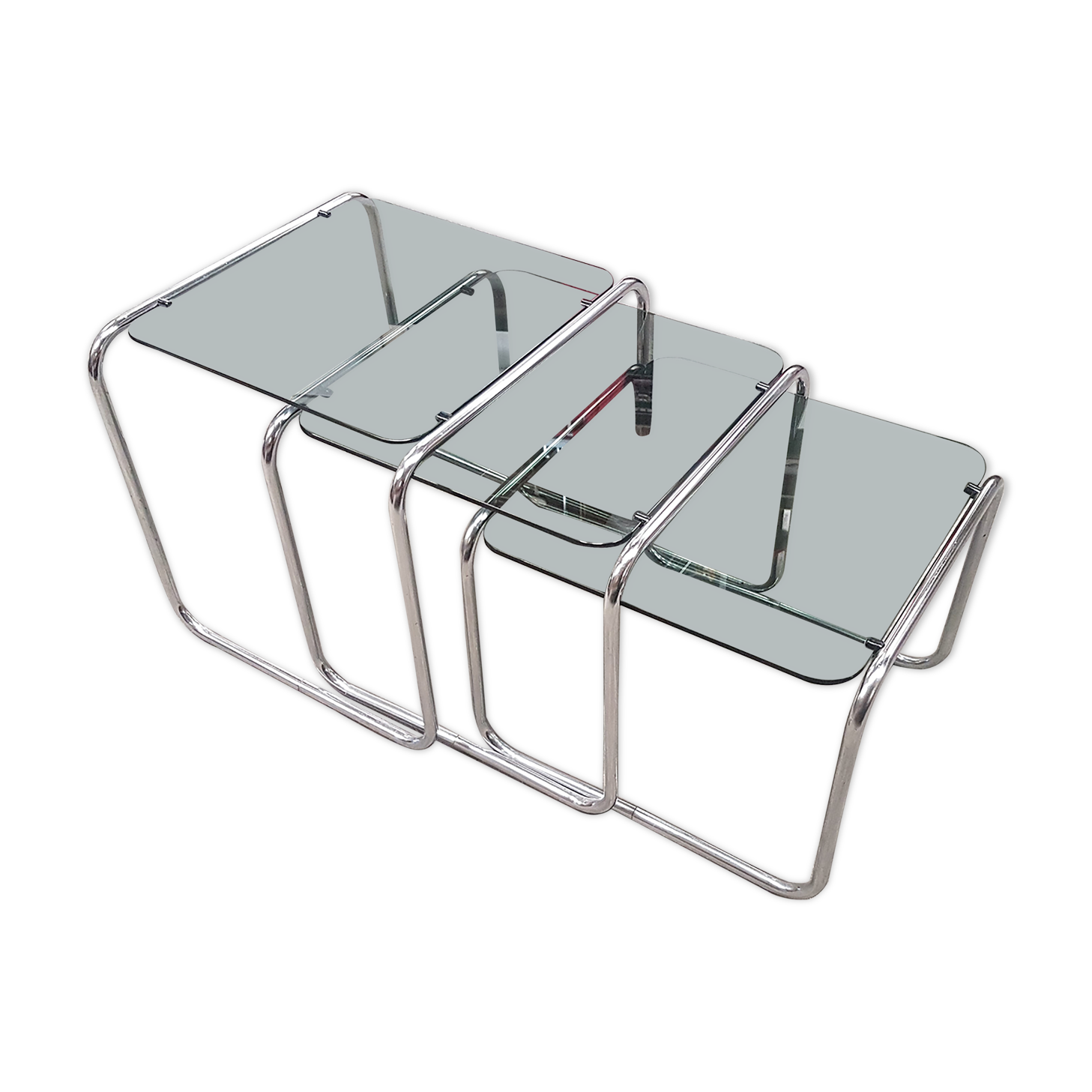 Tables gigognes vintage glass and chrome