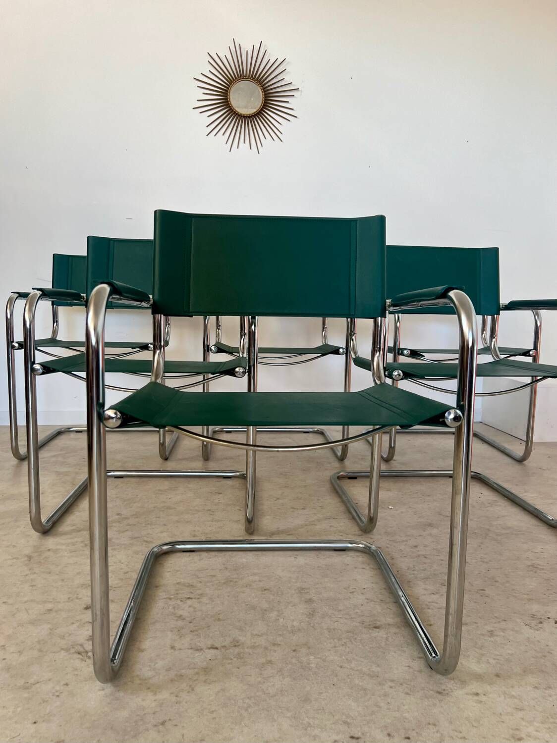 Set of 6 tubular chairs Bauhaus style design 80s/90s green
