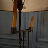 Neo-Gothic floor lamp with 2 candle holders, early 20th century, ironwork