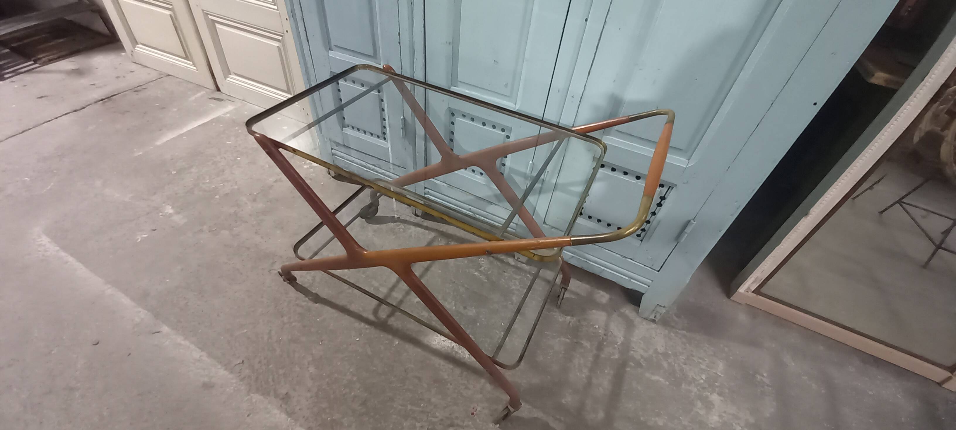 Wooden and metal cart from the 1950s