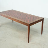 Danish red ceramic and teak coffee table