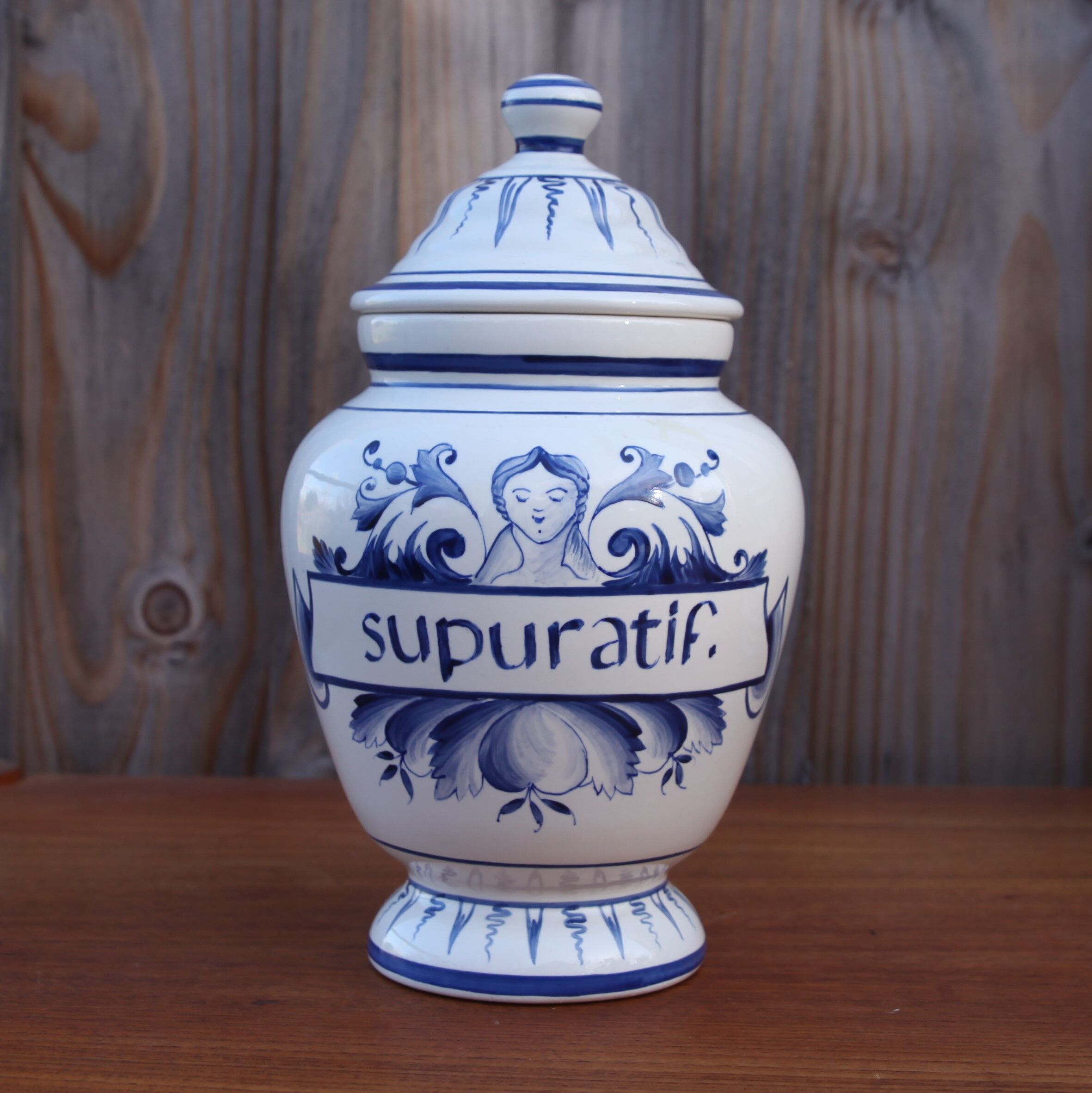 Pharmacy jar or porcelain apothecary jar