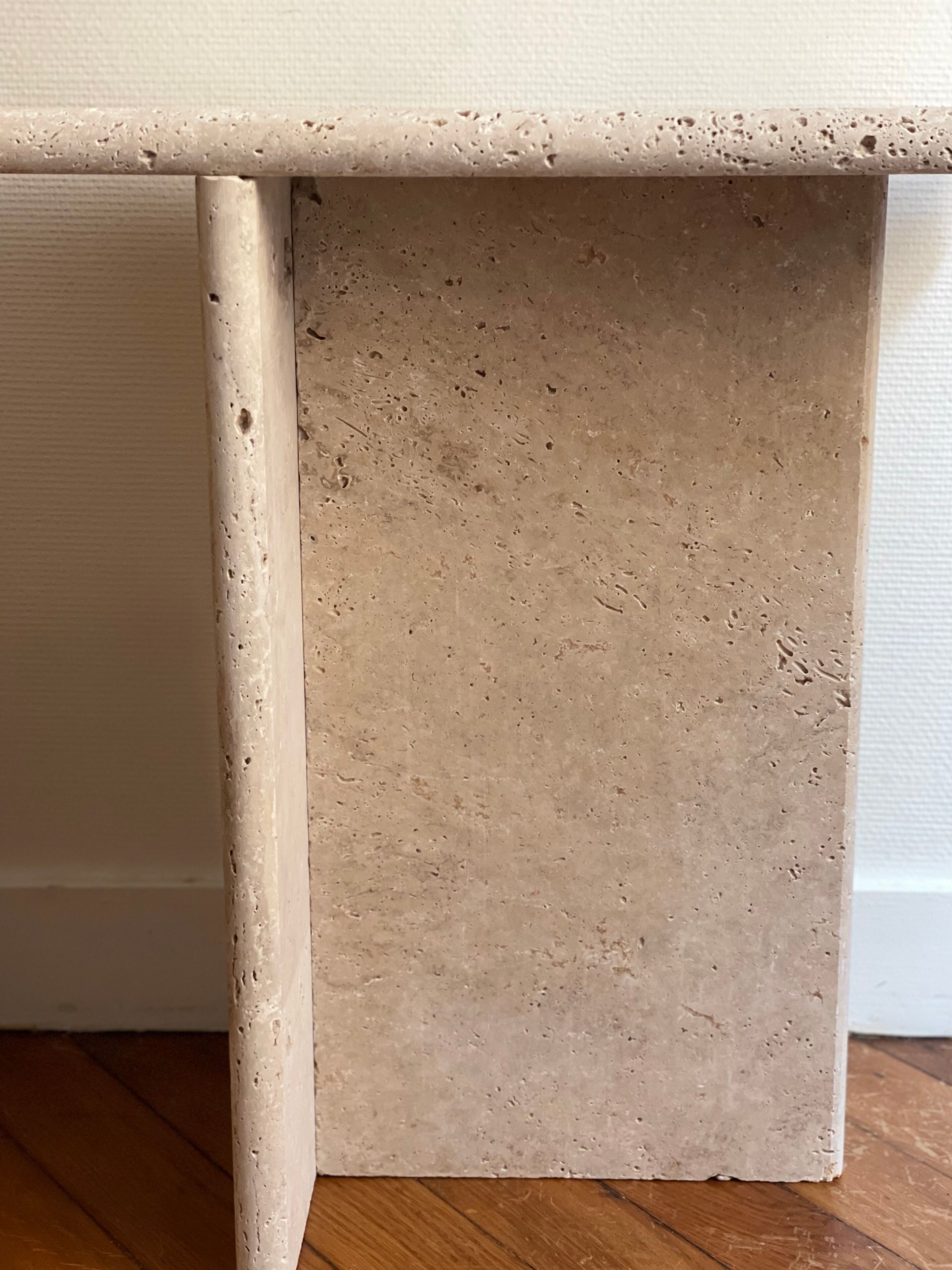 Minimalist travertine stone side table