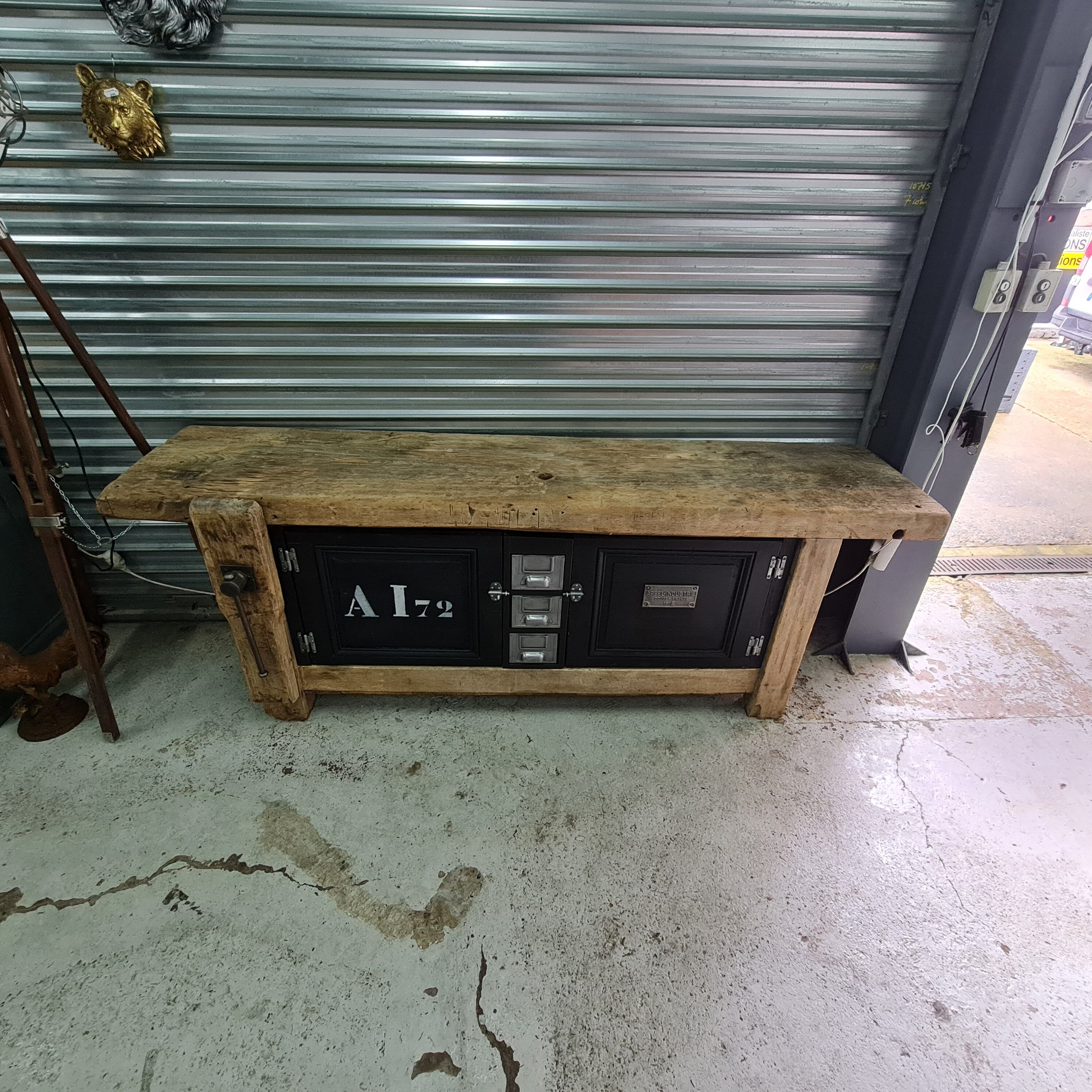 Old oak carpenter's workbench industrial furniture