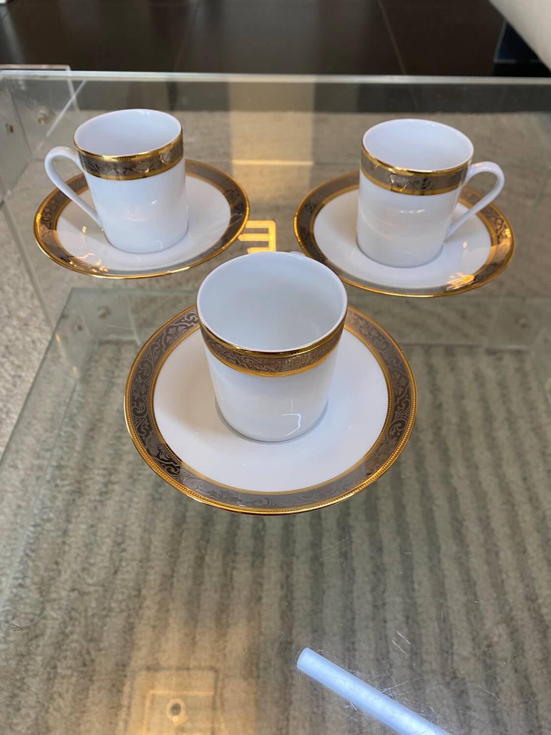 Trio of Limoges Sologne Porcelain Cups and Saucers