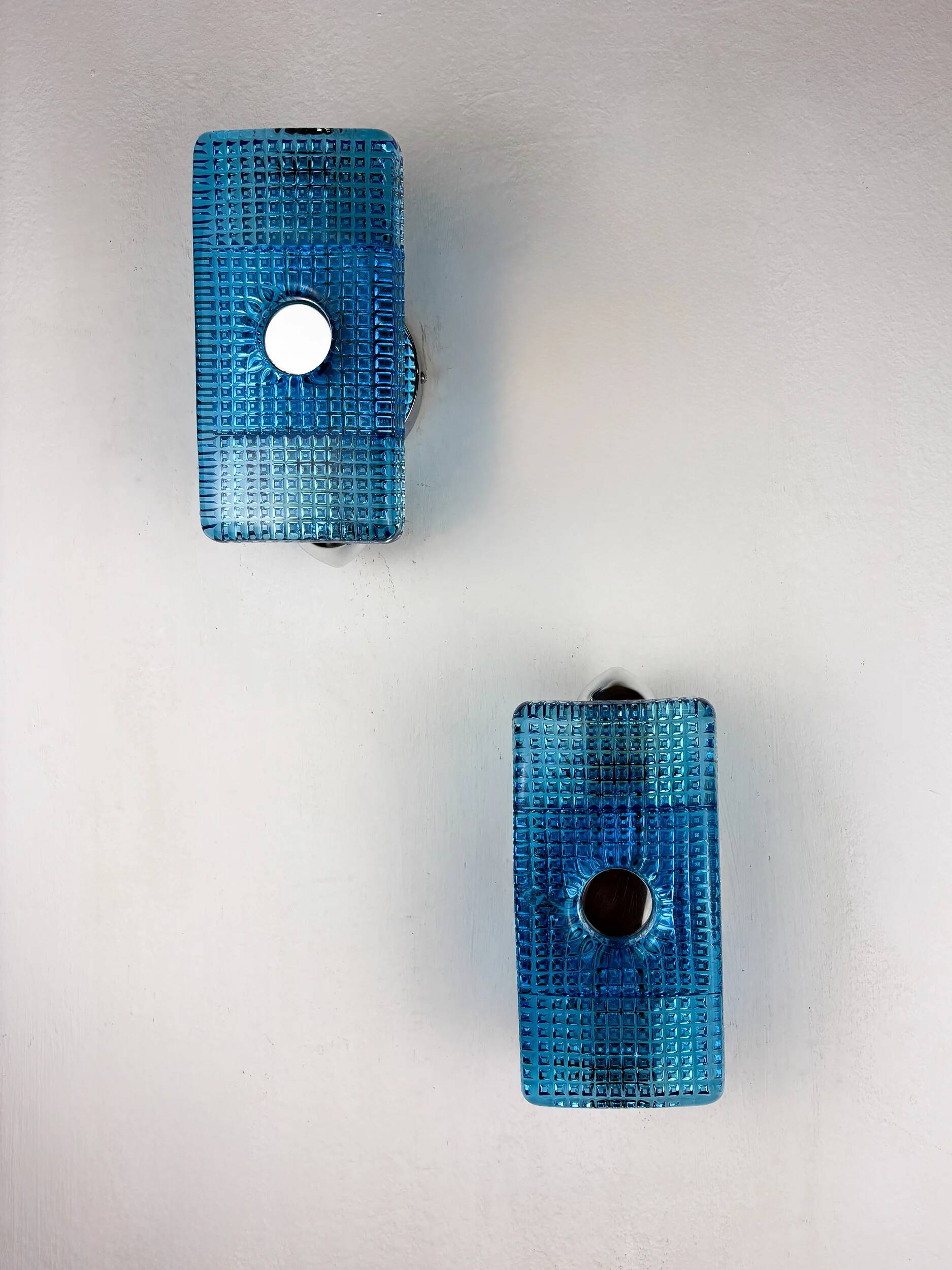 Pair of Space Age Blue Murano Glass Wall Sconces, Italy 1970s