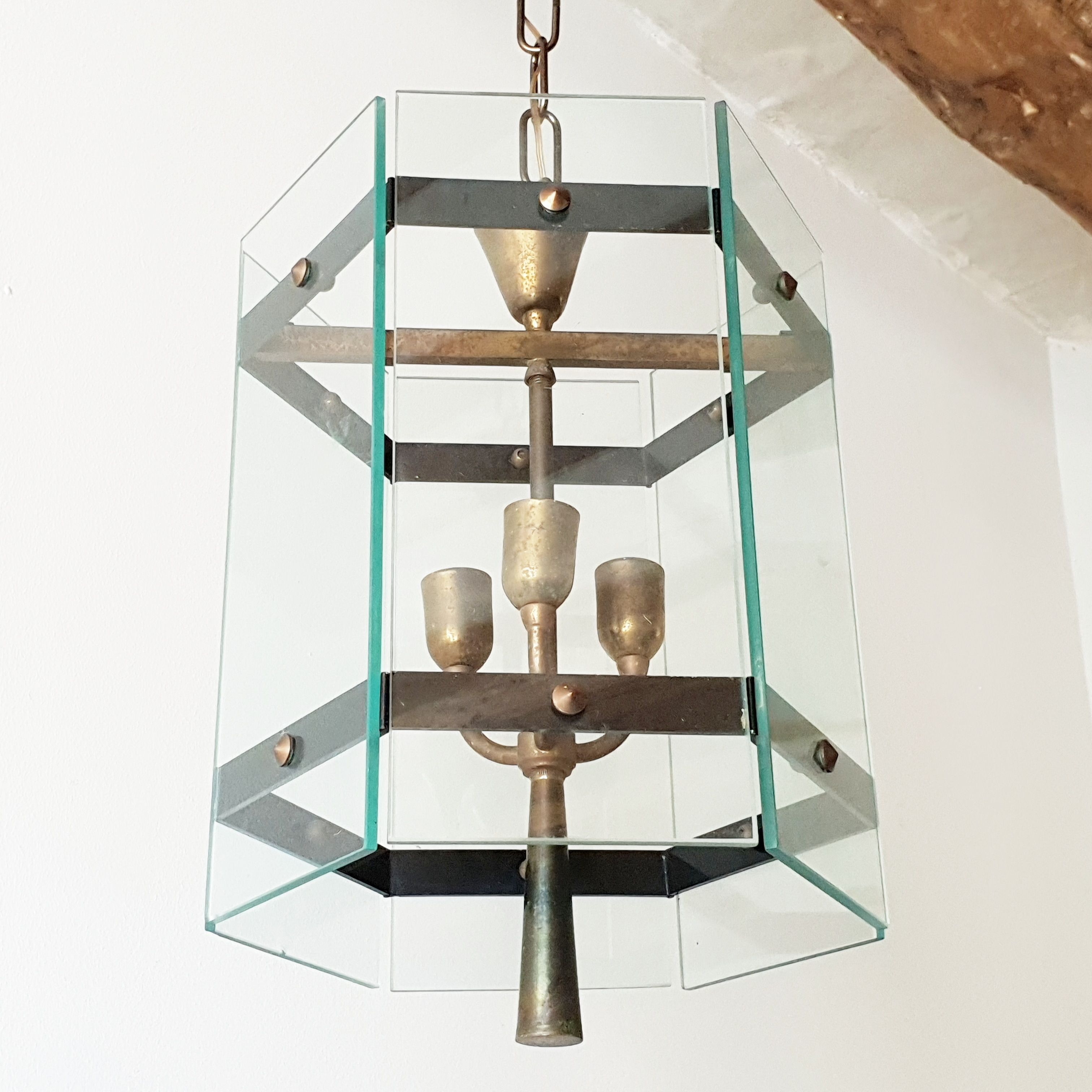 Brass lantern glass 1950