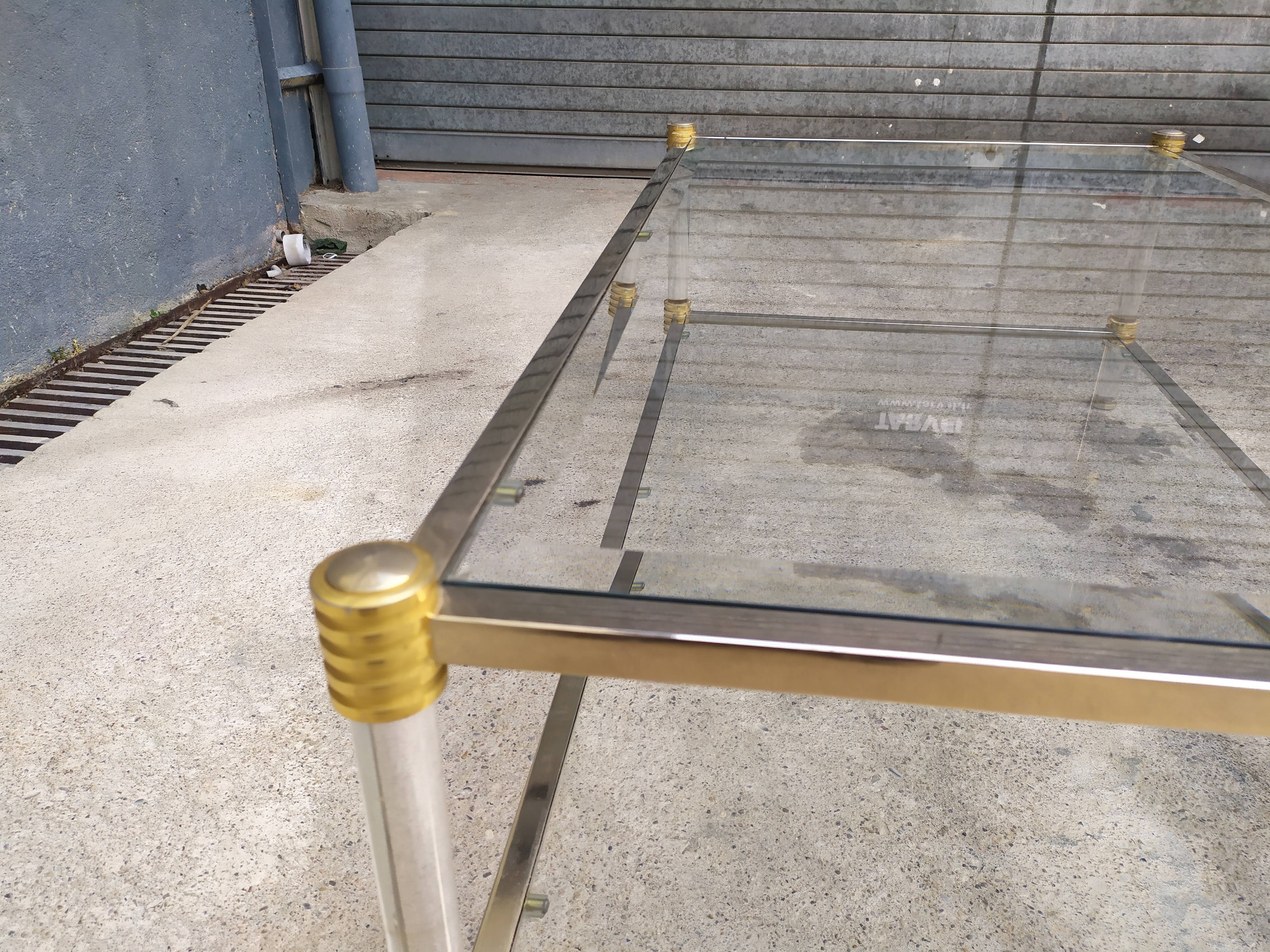 Table basse double plateau verre vintage