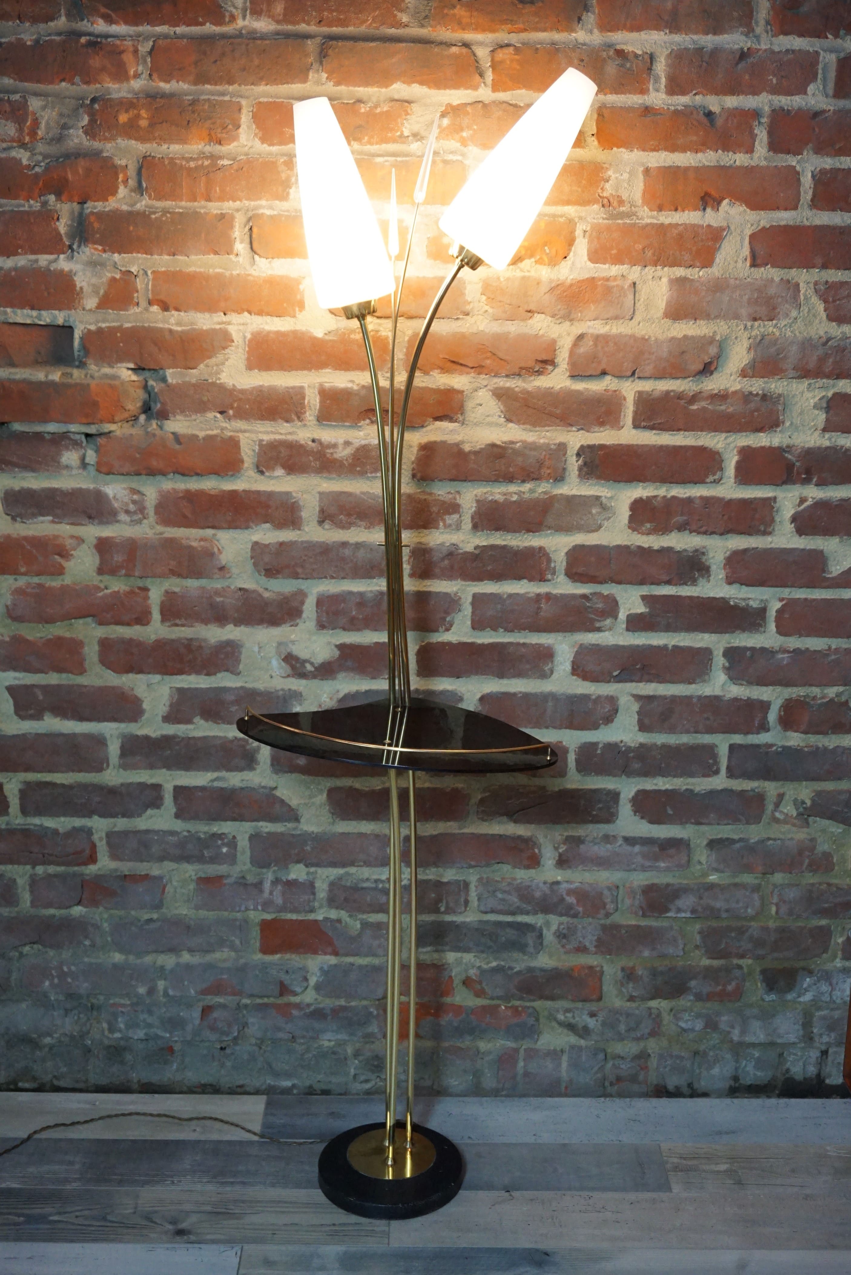 50s lamp lamp in brass and opalines design René Mathieu for Lunel