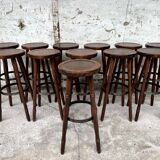 Set of 12 solid wood bar stools 1960 - 1970 vintage