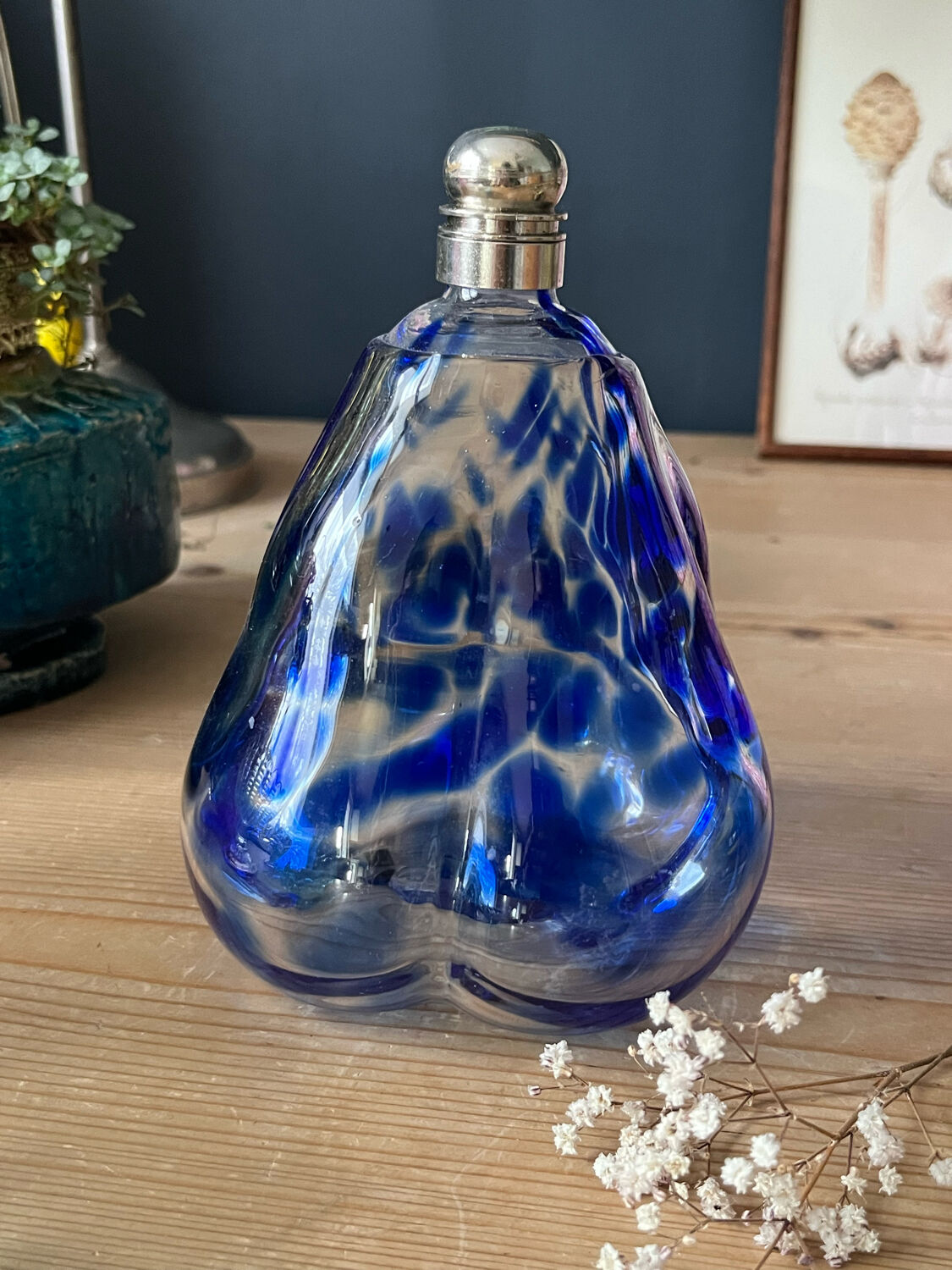 Old blue speckled bottle