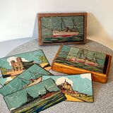 Wooden cube game in original box, antique game, early 20th century