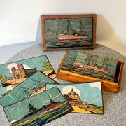 Wooden cube game in original box, antique game, early 20th century